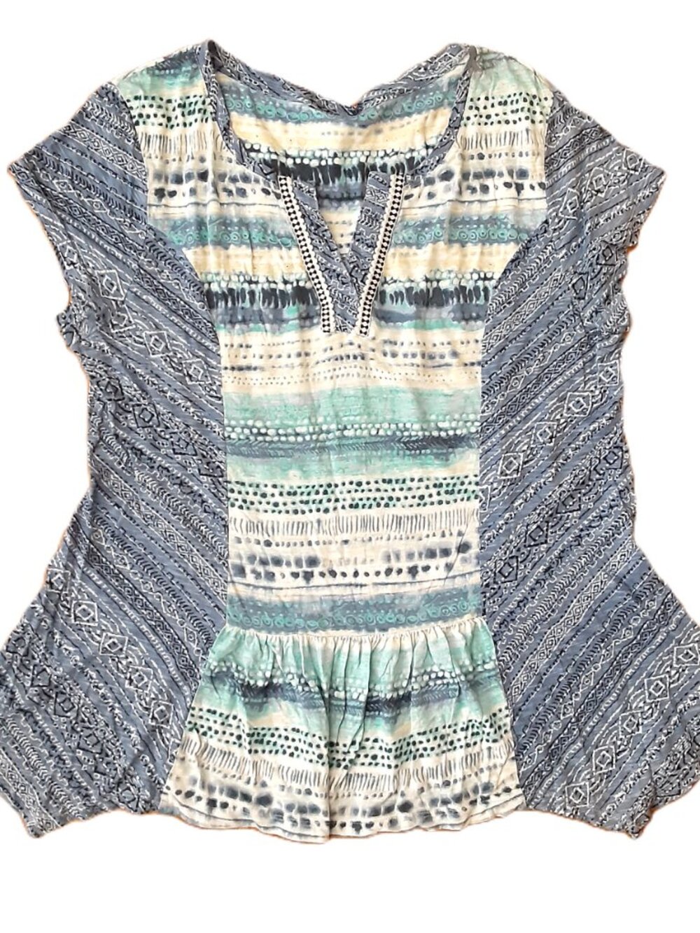 Unbranded Blouse Size XL Hippie Boho Asymmetrical Bottom Short Sleeve V-Neck
